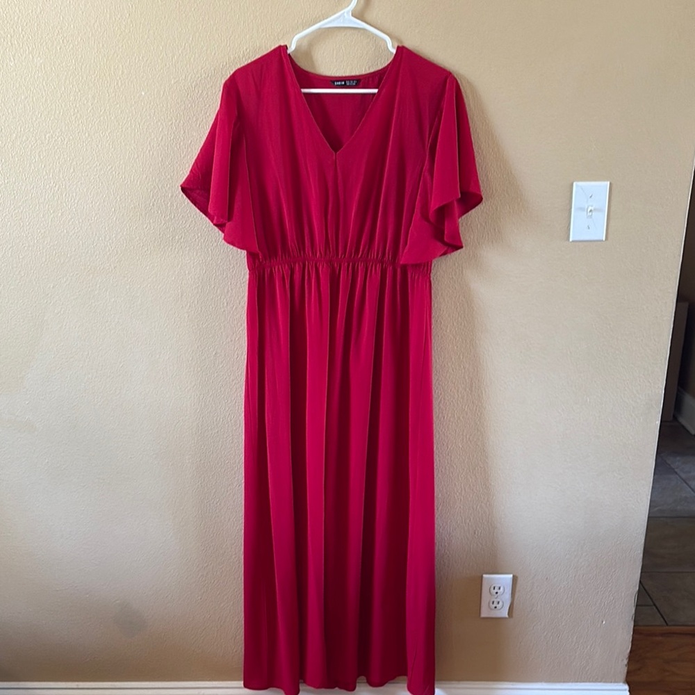 SHEIN Red Ruffled Wrap Maxi Dress